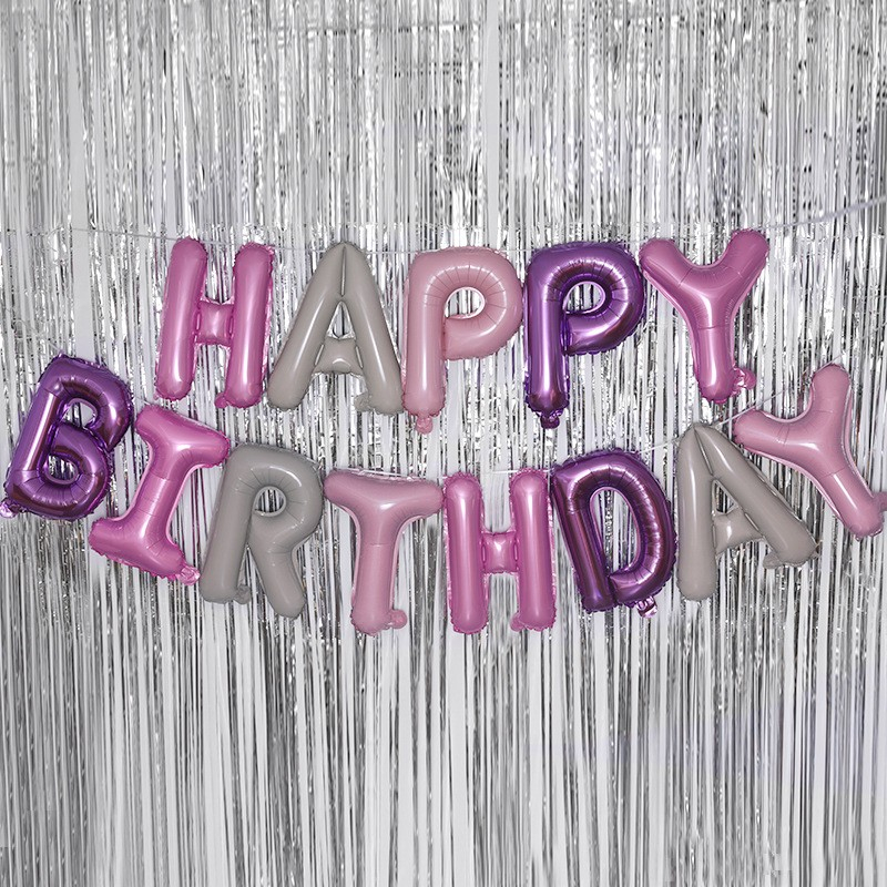 (40cm) Happy Birthday Ballon Girlande Party Dekoration Accessoires Luftballon - Lila / Pink