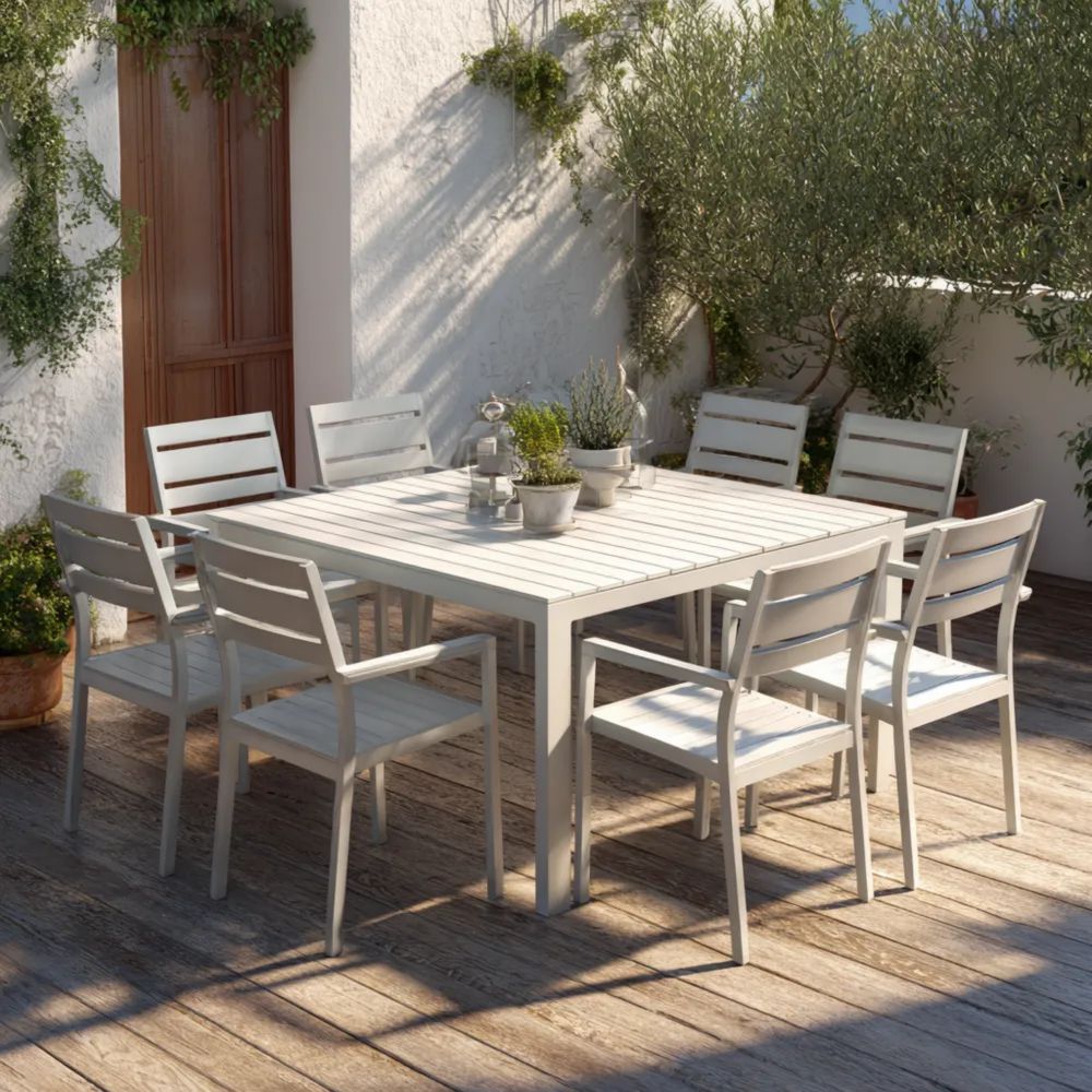 Garten-Essgruppe Aluminium Weiß 200x100x75 cm 8 Personen – Moderner St
