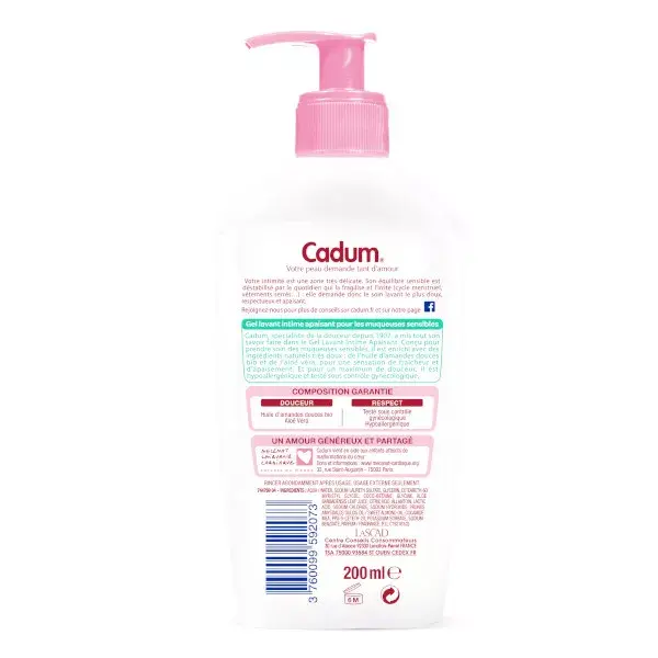 Gel de Limpeza Íntima Suavizante Cadum com Aloe Vera e Óleo de Amêndoas Doces 200ml