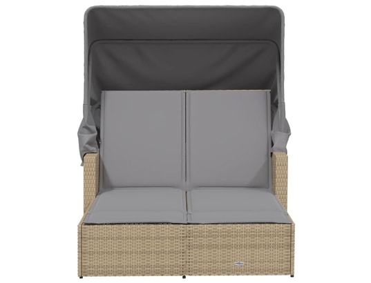 VIDAXL - Bain de soleil Chaise longue double et auvent et coussins mélange beige rot...