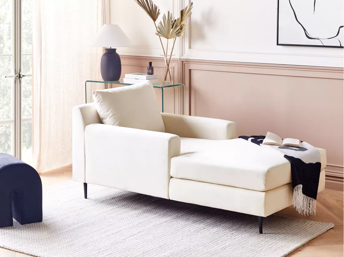 Chaise longue en velours beige GUERET