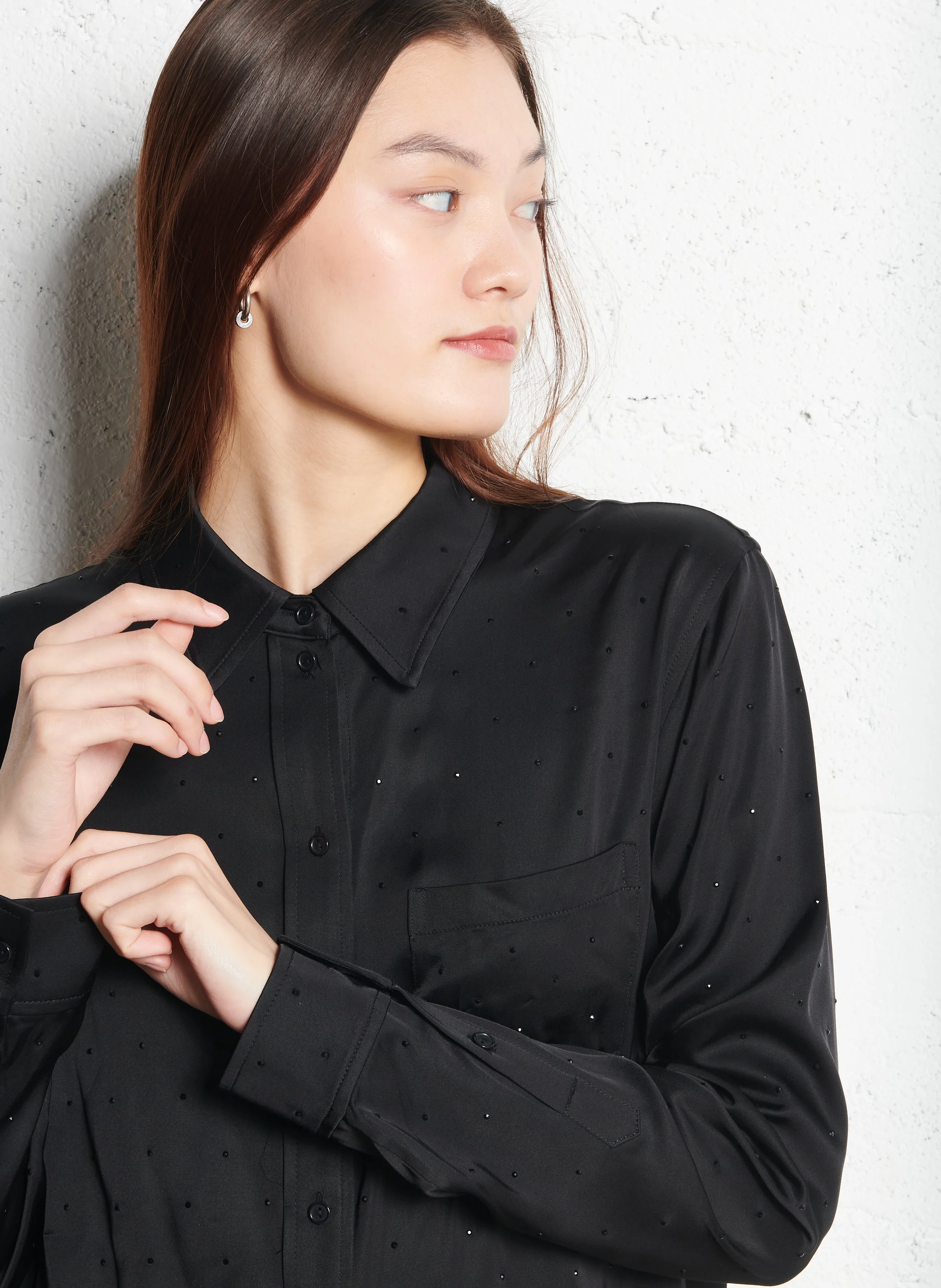 CLELIA - Chemise col classique à strass | Noir