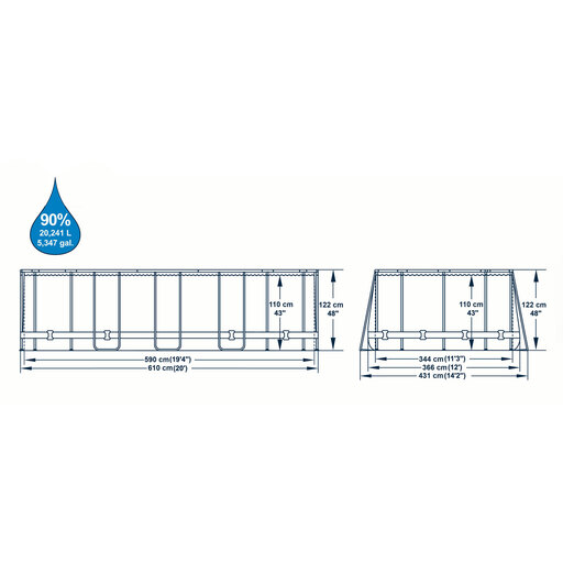 Piscina tubular oval Bestway Power Steel 610x366x122 cm + Bomba de filtro