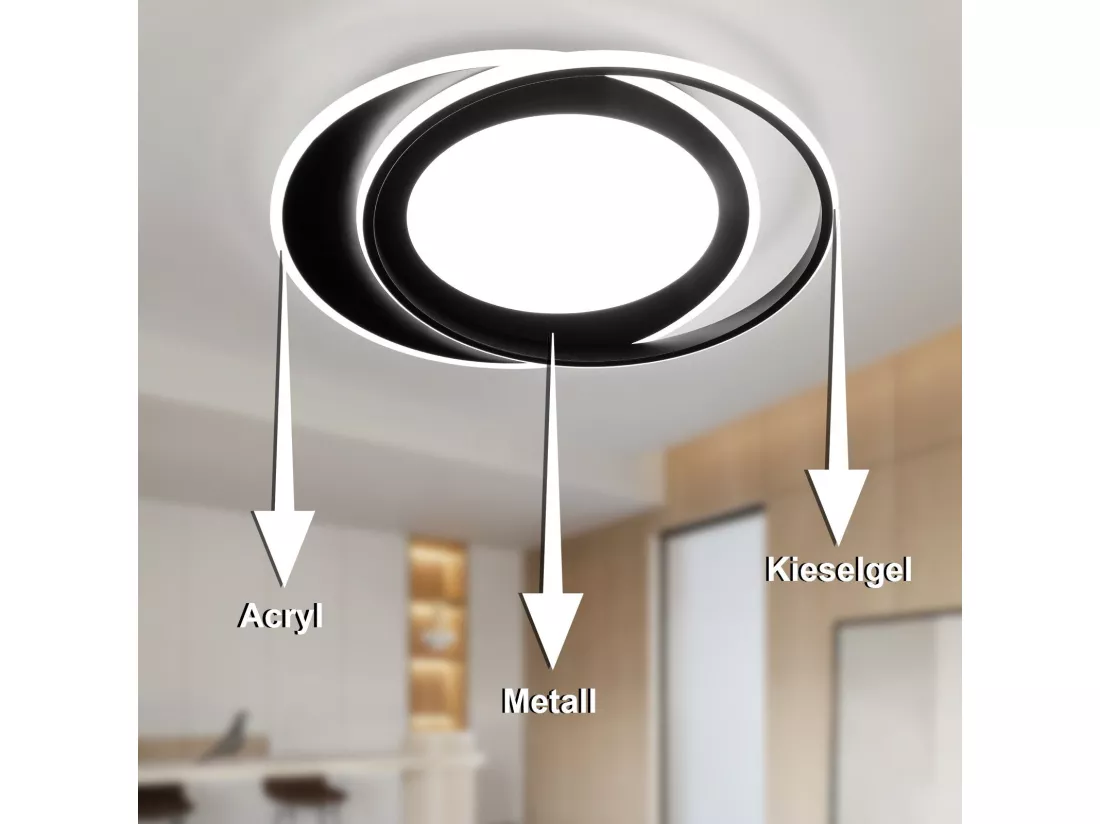 NETTLIFE Plafonnier LED Rond 66W Moderne 48,5 cm Chambre Noir Dimmable avec Télécommande Salon pour Cuisine Couloir Bureau