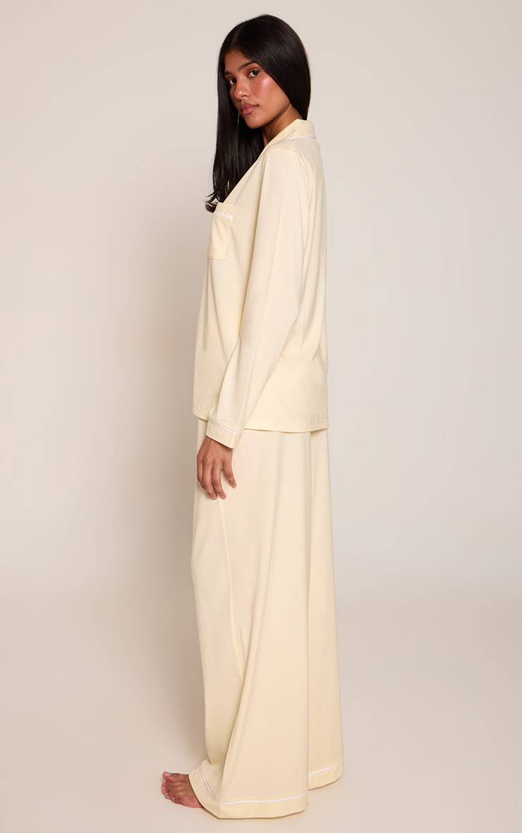 Citron Ensemble Pyjama Haut Manches Longues Et Pantalon En Jersey Doux Avec Passepoil