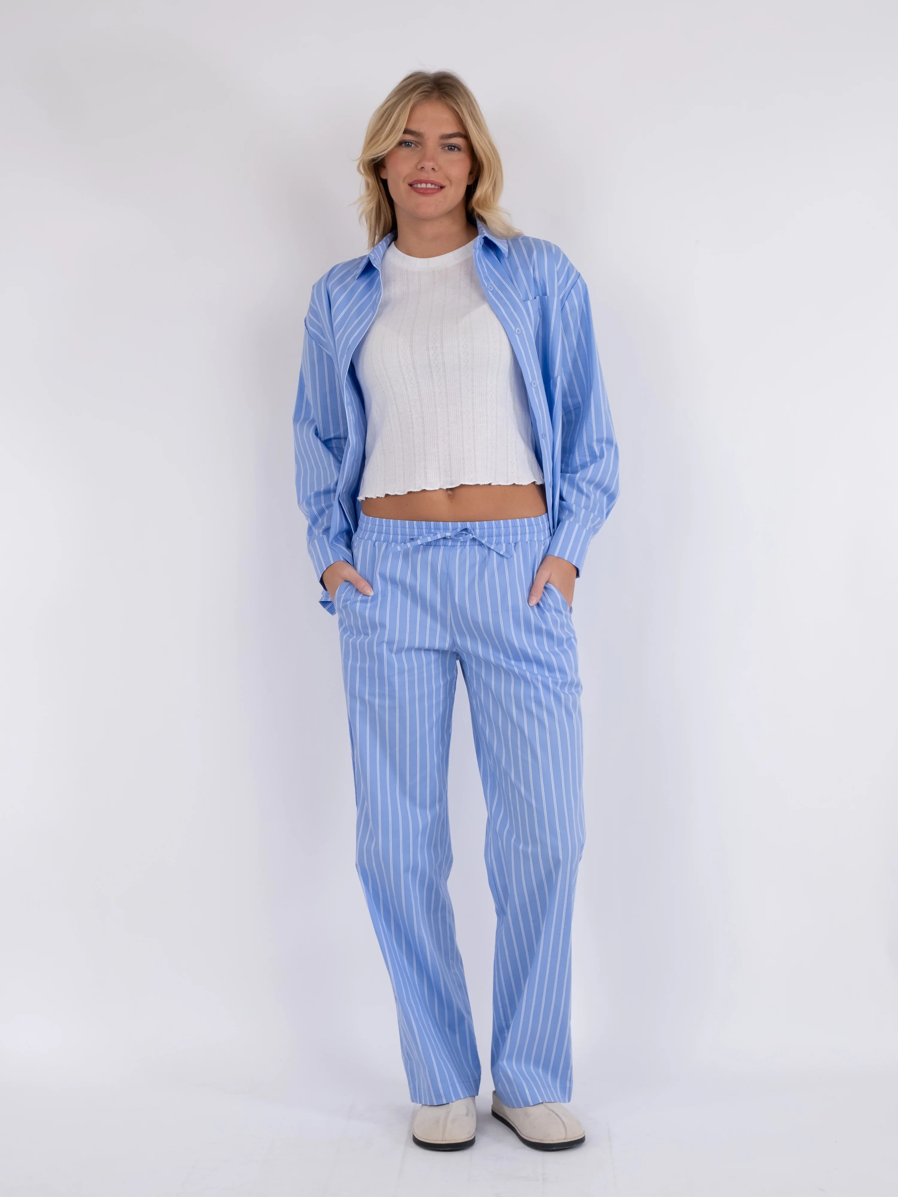 Neo Noir  Sonar Double Stripe løse bukser - Light Blue
