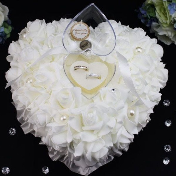 (18x18cm) Rosen Herz Ringschatulle Schmuck Organizer Box für Hochzeits Ringe - Weiss