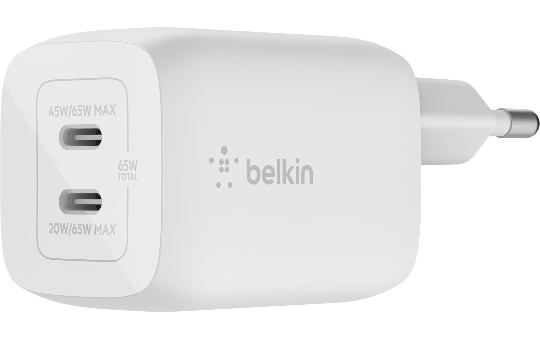 USB-Wandladegerät Dual USB-C GaN PD 65W + USB-C-KabelDual USB-C GaN Wall Charger mit PPS 65W und mitgeliefertem USB-C Kabel