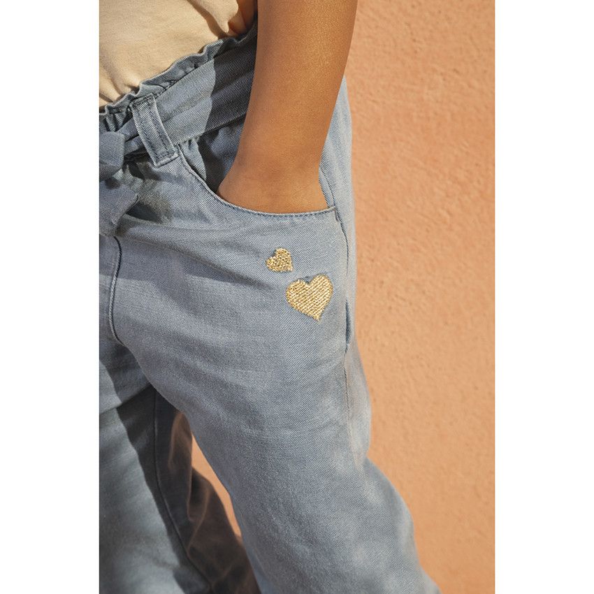 Pantalon avec ceinture motif noeud pour bébé fille - Bleu
