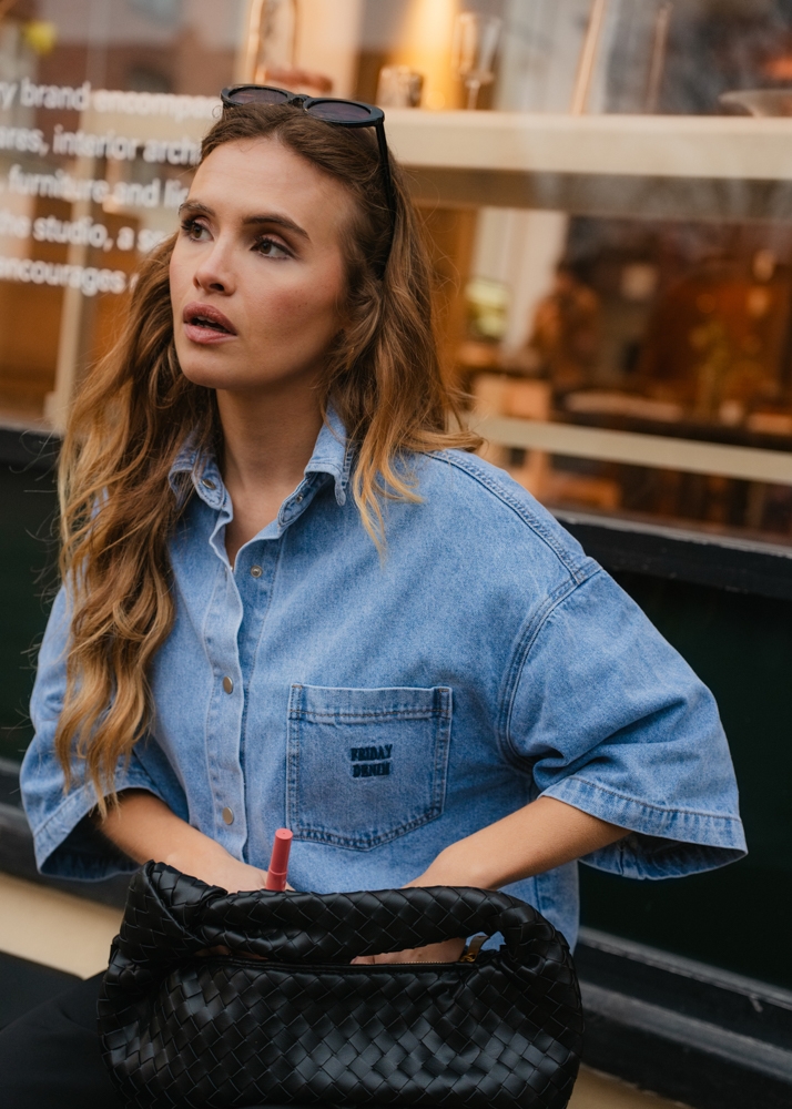 Denim blouse korte mouw vintage blauw