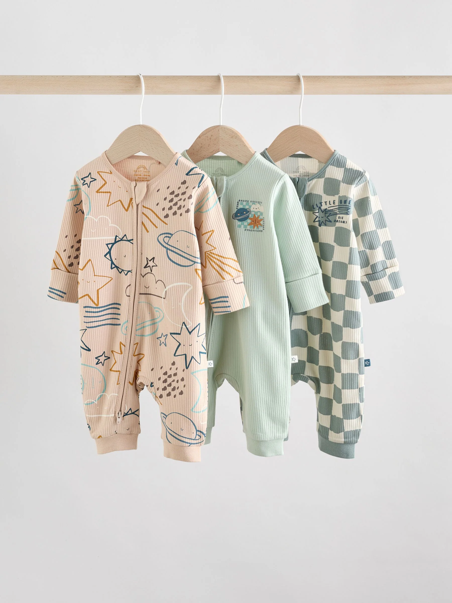Lichtblauw - Set van 3 baby pyjama's zonder voetjes met tweewegrits van katoen (0mnd-3jr)
