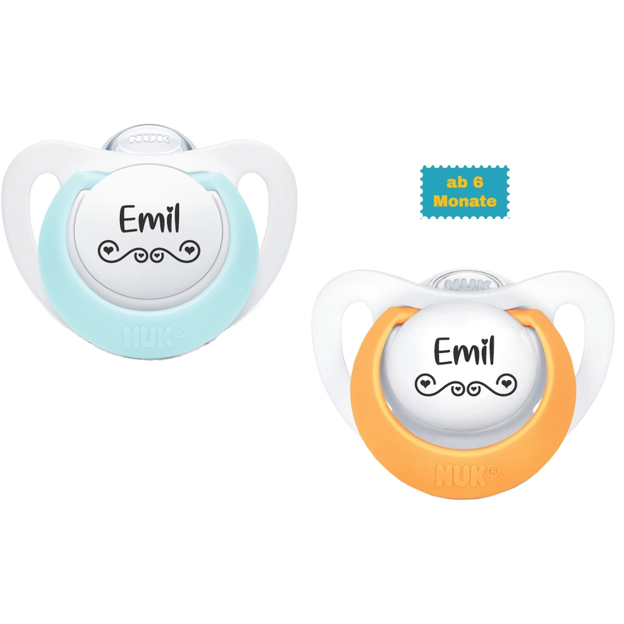 Schnullireich Schnuller mit Namen  Namensschnuller NUK Genius Love – 2er Set (Junge) Weiß
