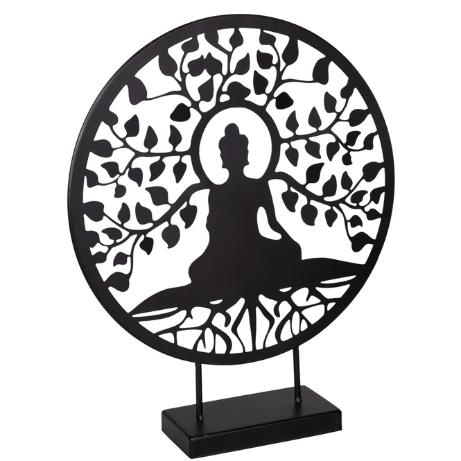 Standdeko - Buddha im Lebensbaum - schwarz - ca. 30 x 7,5 x 36,5 cm