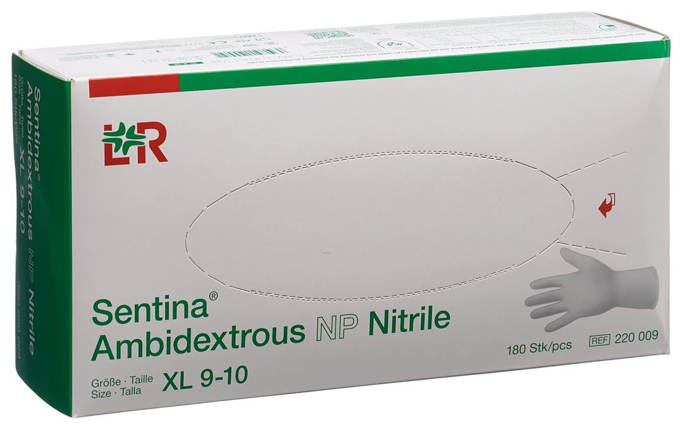 SENTINA Ambidextrous Untersuchungshandschuhe<br>180 Stück, XL 9-10, Nitrile puderfrei