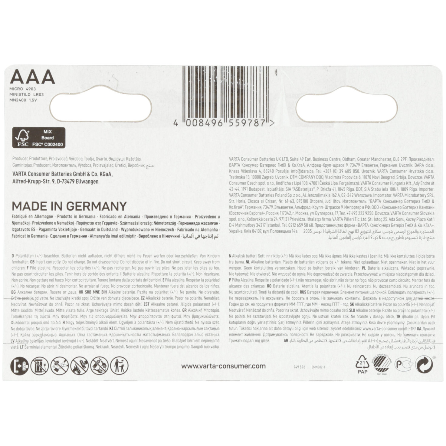 Varta Longlife Power Batterien AAA/LR03 8 Stück