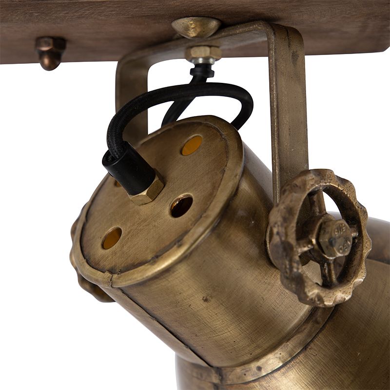 Plafondlamp brons 2-lichts met hout - Mangoes
