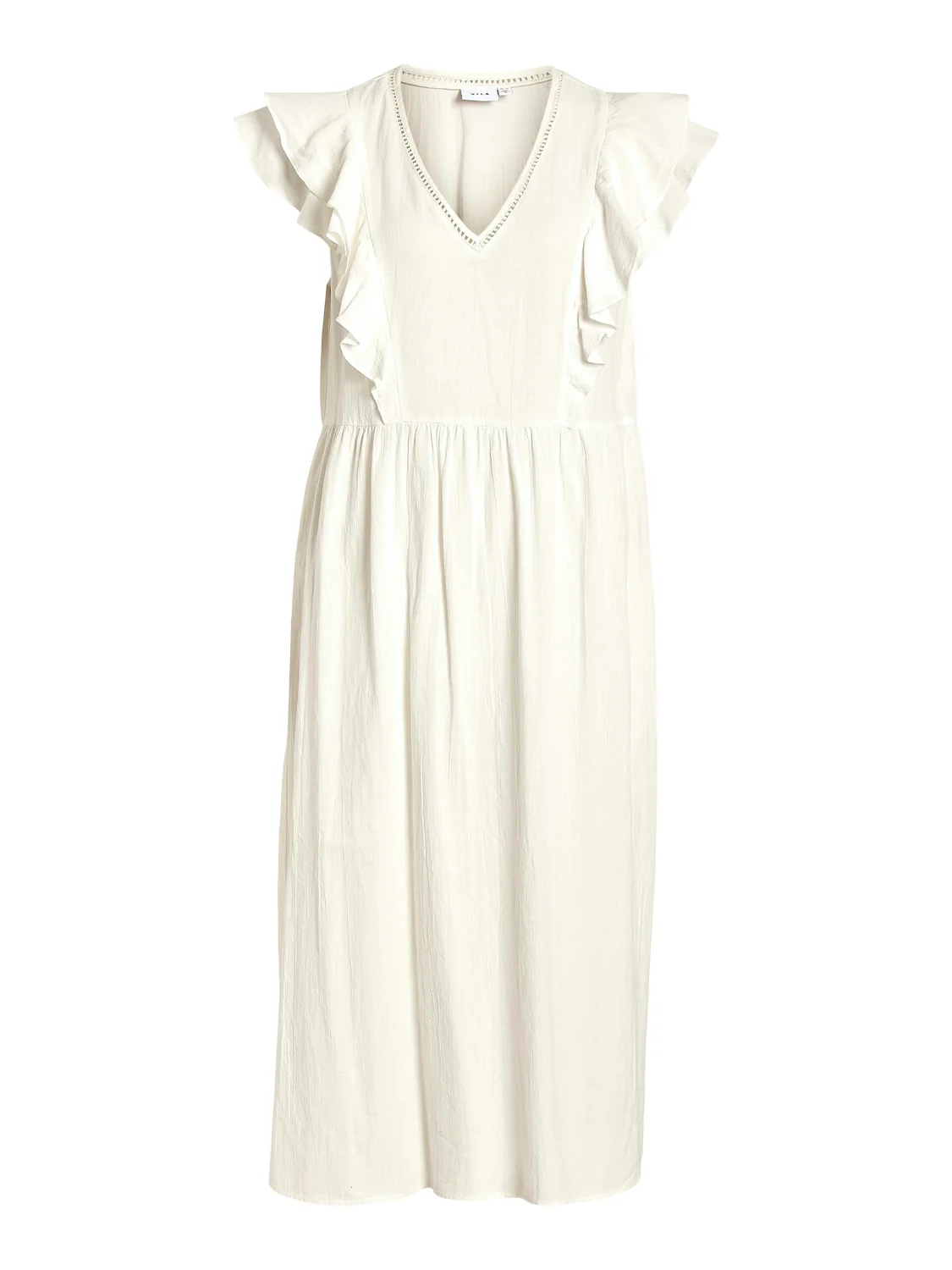 Vila  Vimatia V-Neck C/S Midi kjole - Egret