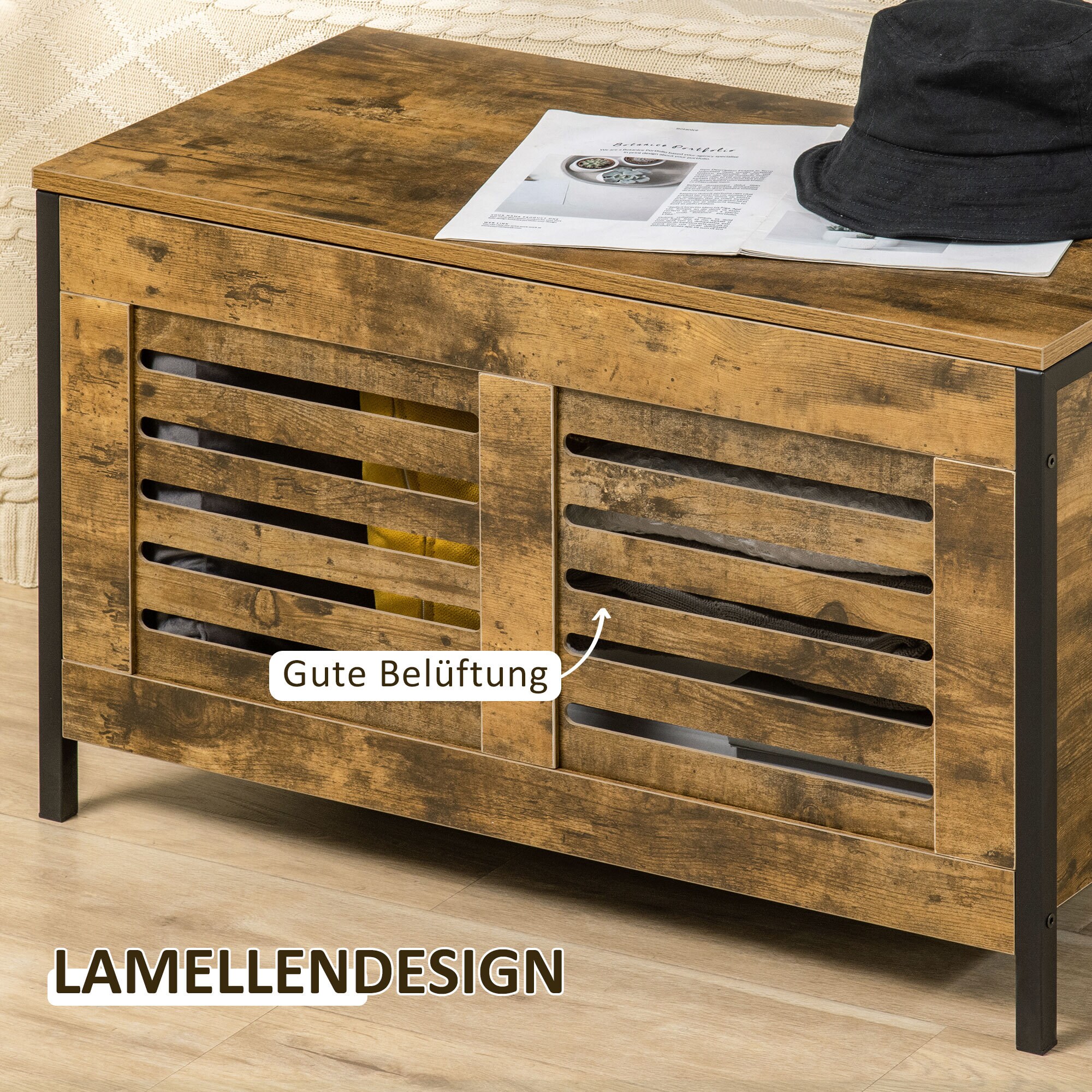 HOMCOM Aufbewahrungstruhe mit Deckel braun 80L x 40B x 49H cm