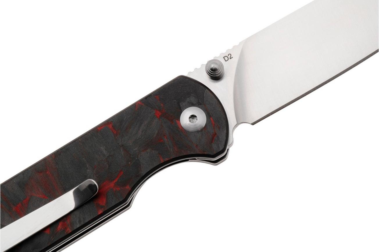 QSP Knife Parrot V2 QS102-I Satin D2, G10 Shredded Carbon Overlay, zakmes
