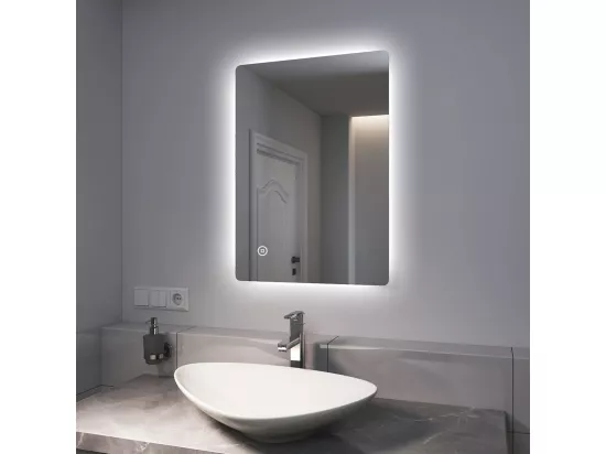 EMKE Miroir lumineux salle de bain Rétro-éclairage 80x60cm, Miroir LED avec Interrupteur Tactile, Miroir avec éclairage Lumière Blanche Froide