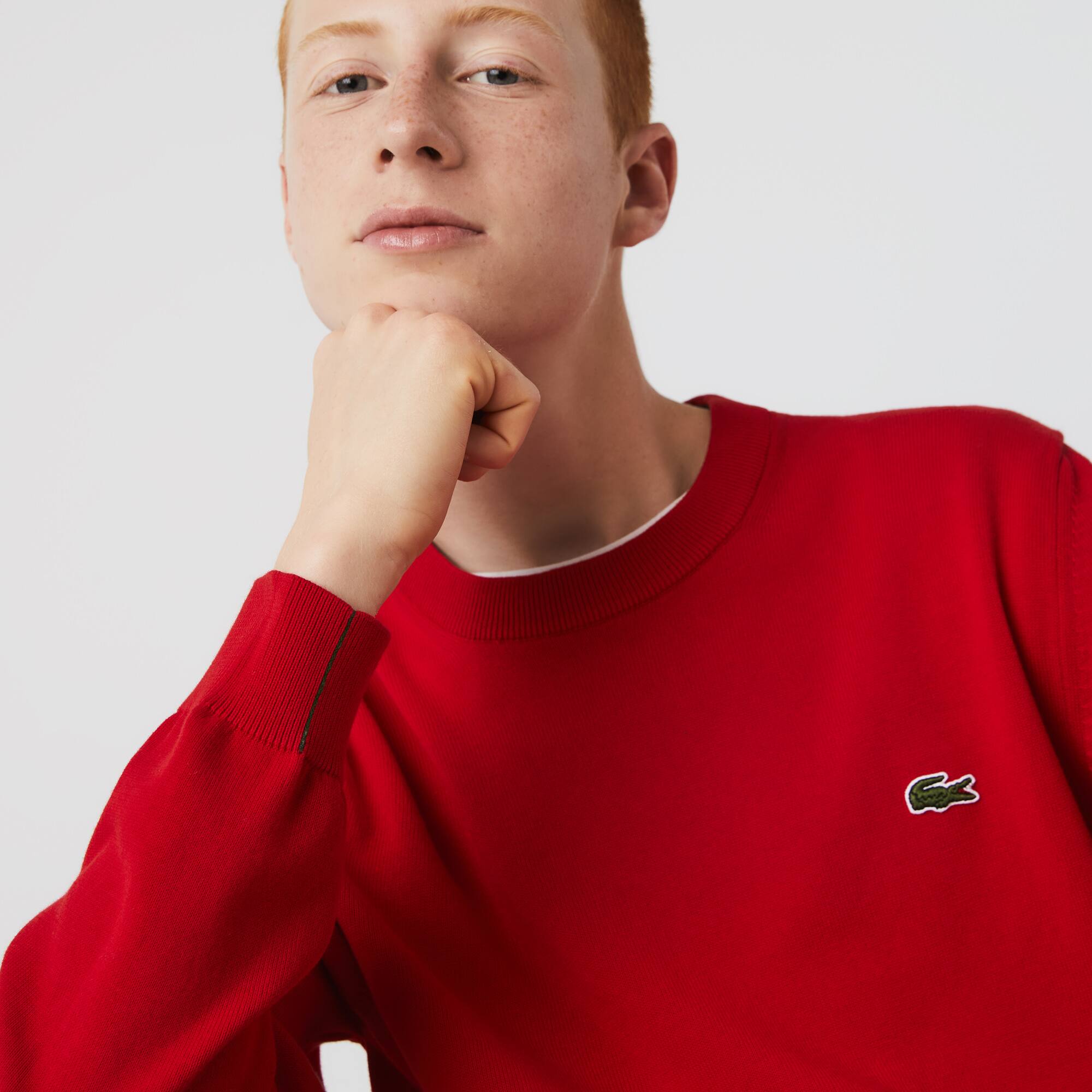Pull à col rond en coton uni Pullovers - Rouge - Lacoste - Homme