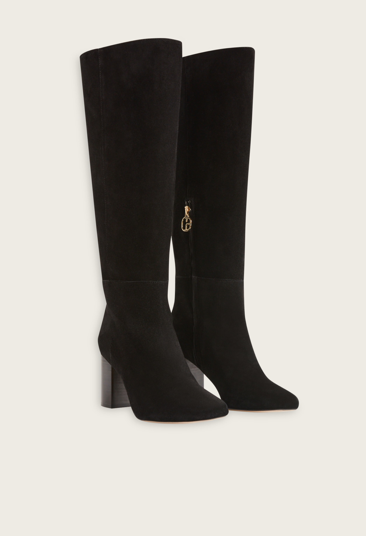 Bottes hautes cuir su&egrave;de noir