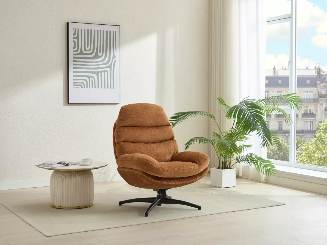 Fauteuil pivotant en tissu terracotta LIZUTA