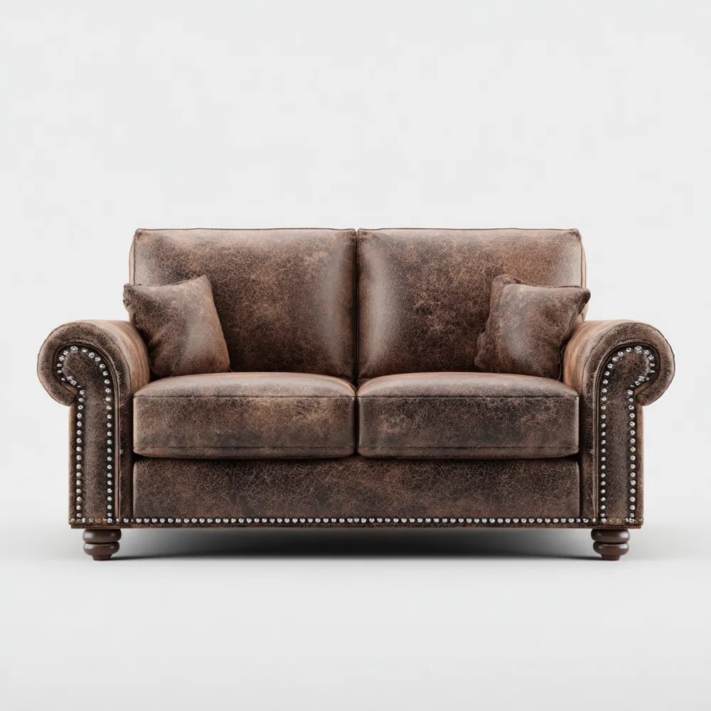 2-Sitzer Ledersofa 150x85x90 cm mit Nieten - Braun - Klassisches Desig