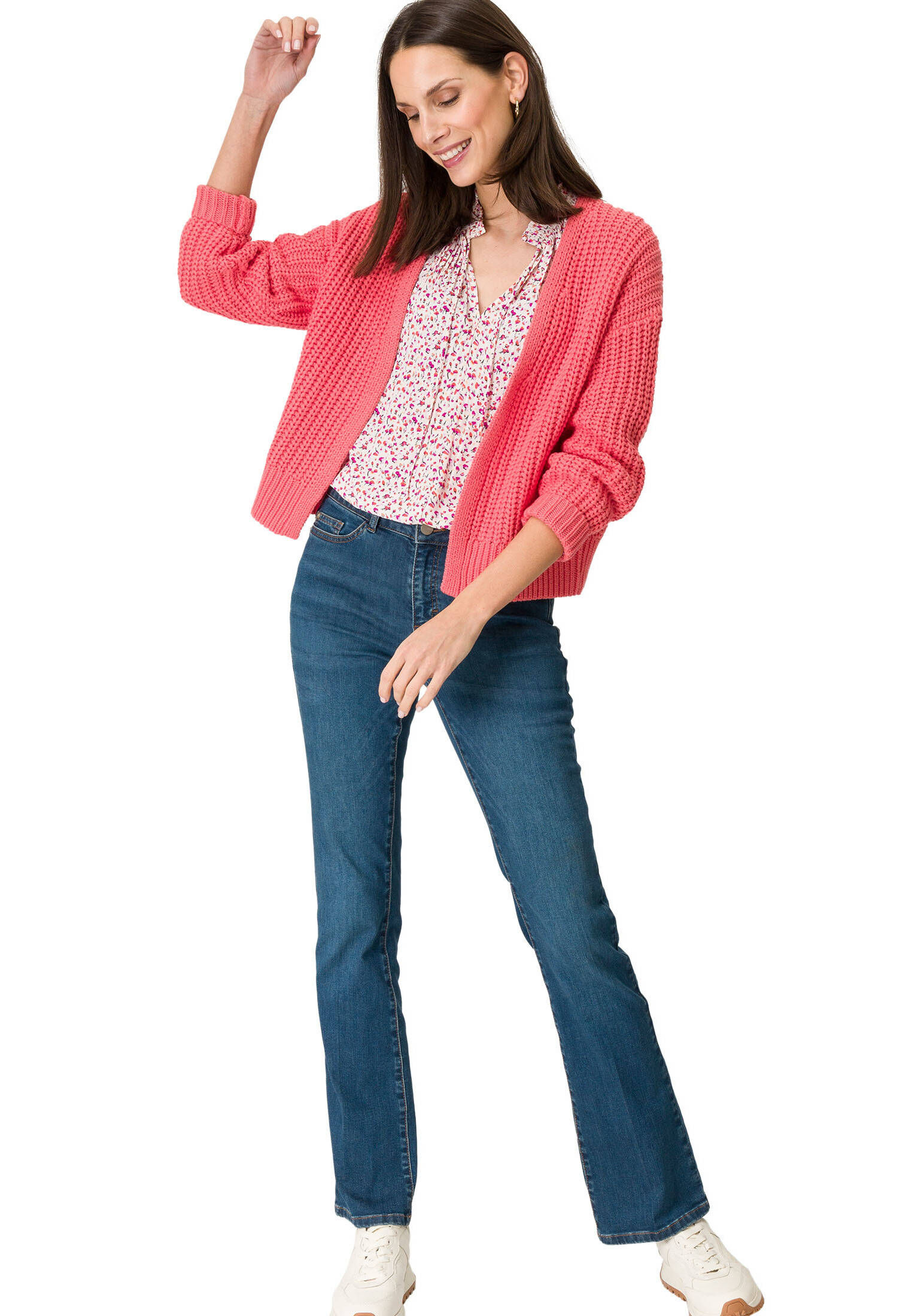 zero| Damen Kurze Grobstrickjacke