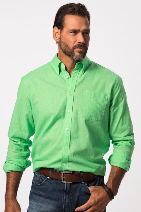 Leinenmixhemd, Langarm, Buttondown-Kragen, Modern Fit
