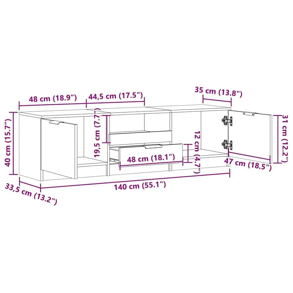 vidaXL - TV-meubel met 1 lade en 2 deuren - Oud hout - 140x35x40 cm