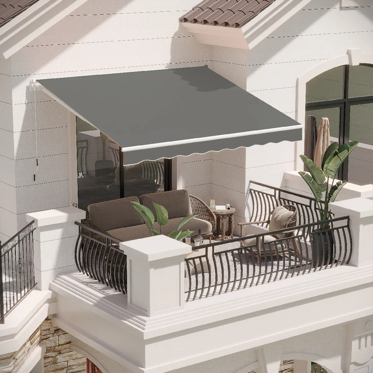YODOLLA Store Banne Manuel Rétractable - Aluminium Polyester Auvant de Balcon - 3 x 2.5 M - Gris
