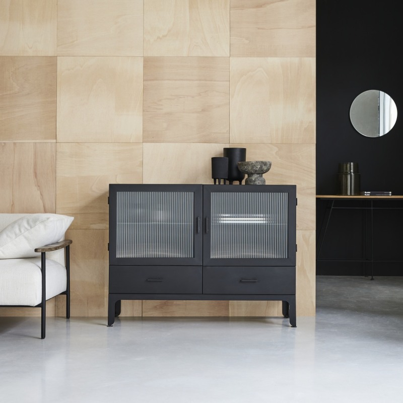 Vitrine basse Emil en métal H 90 cm, noir