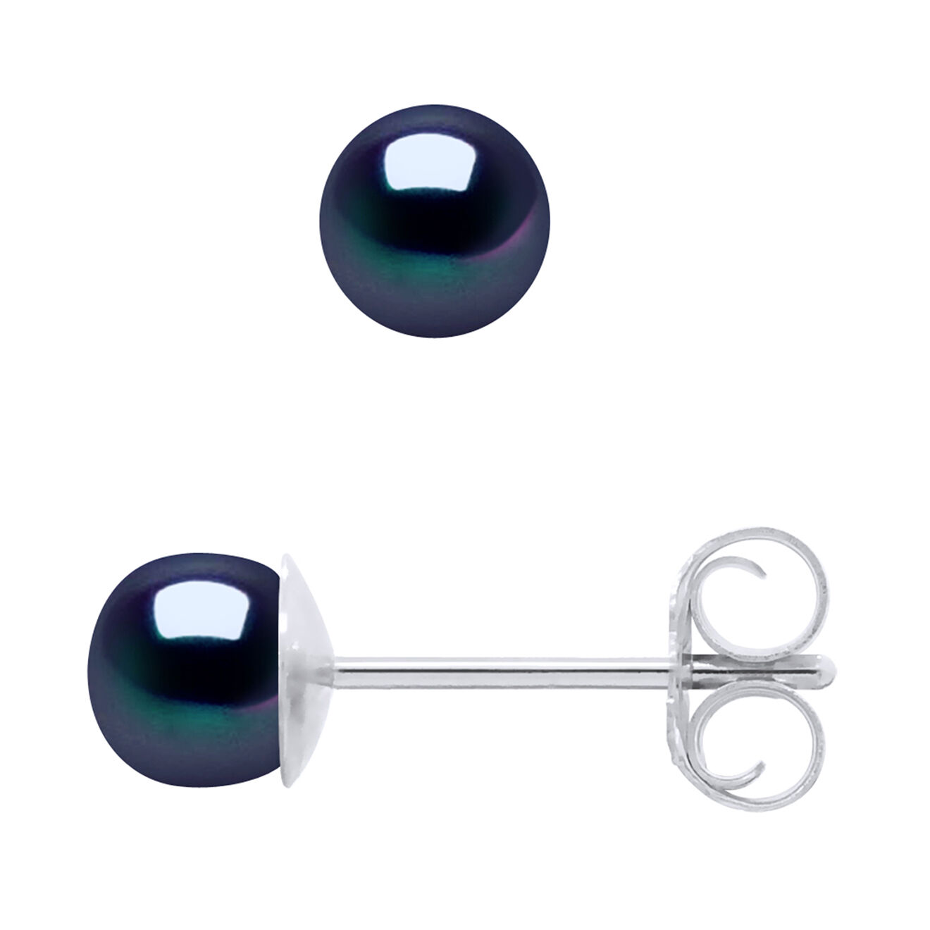 Pearl Addict Boucles d'oreilles Hortensia Argent & Perles d'Eau Douce noir Tahiti