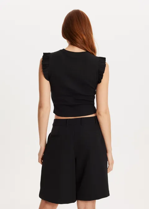 Geribde top met ruffles zwart (ZWART)
