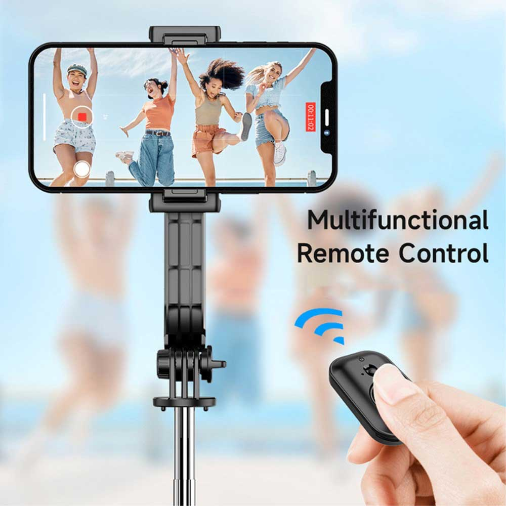 (20-106cm) 360° Verstellbarer Teleskop Ständer Tripod Stativ mit Smartphone Halterung   Fernauslöser - Schwarz