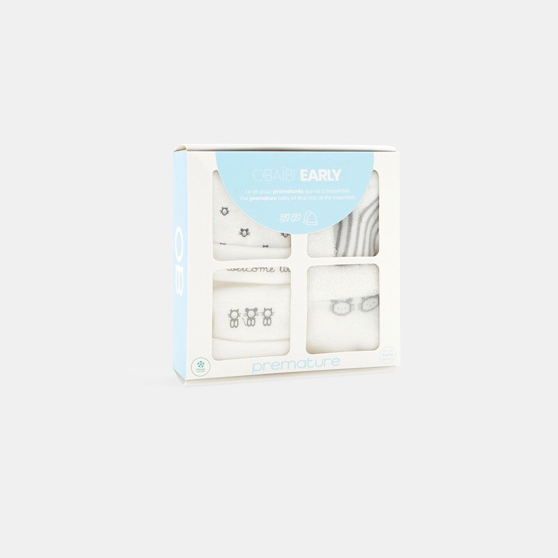 Kit bonnets prématuré et chaussettes blanche naissance Blanc