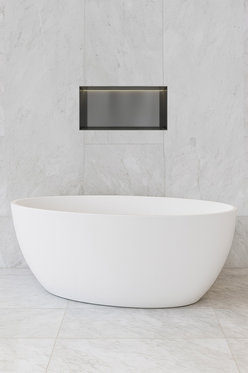 Hotbath &More frameless inbouwnis met verlichting 30x60x10cm geborsteld gunmetal PVD