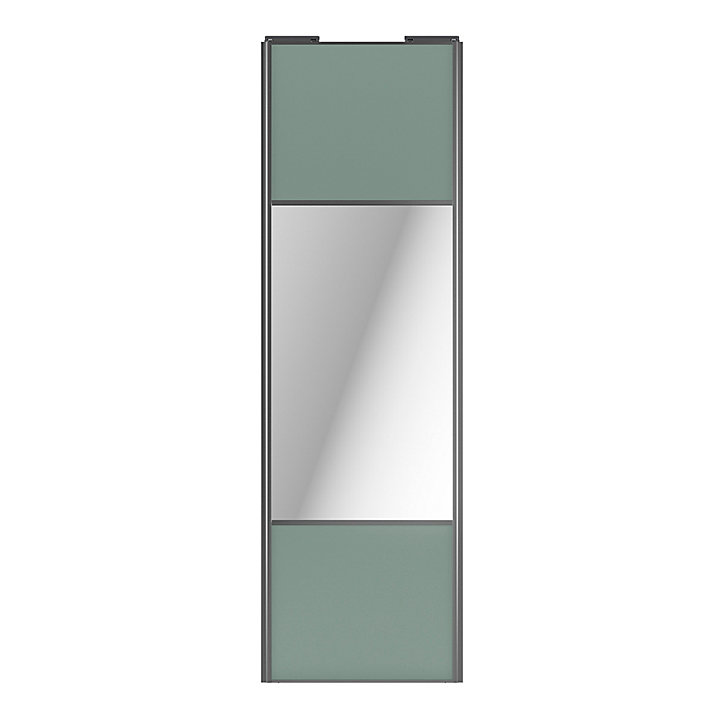 Porte de placard coulissante avec miroir vert de gris profil gris GoodHome Arius H. 248,5 x L. 92.2 cm + amortisseurs