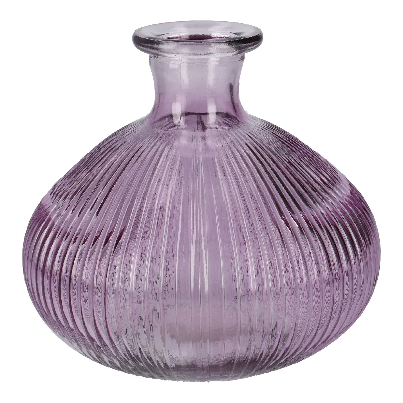 Flaschenvase Kugel, Rillen/lila, 14 x 13 cm