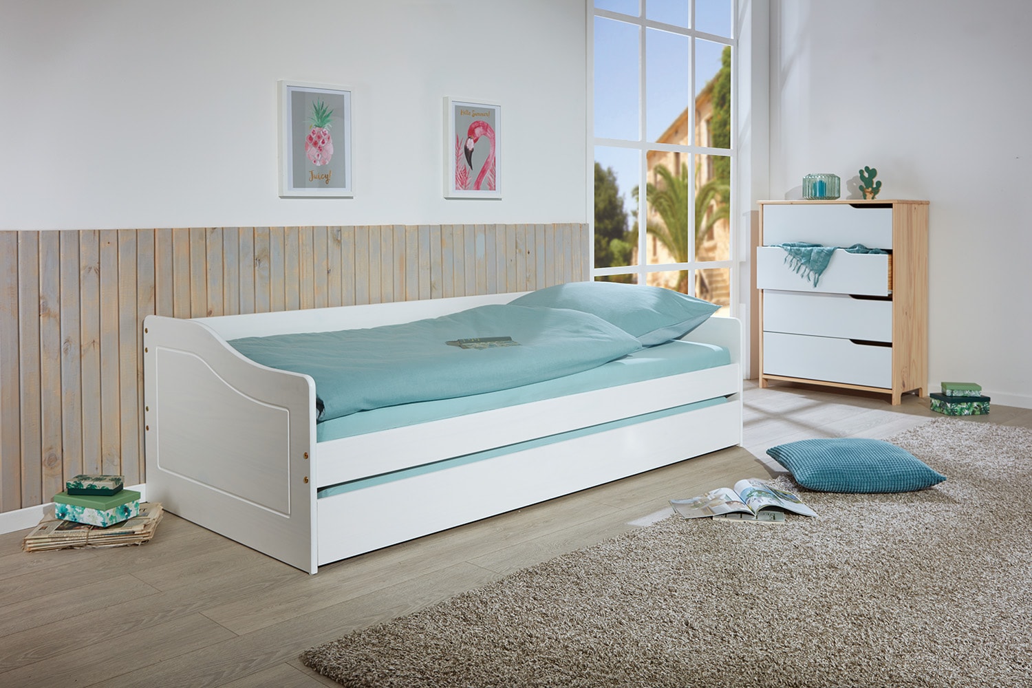 Inter Link Funktionsbett Kinderbett Malte 90x200 cm inkl. Ausziehbett - Weiss