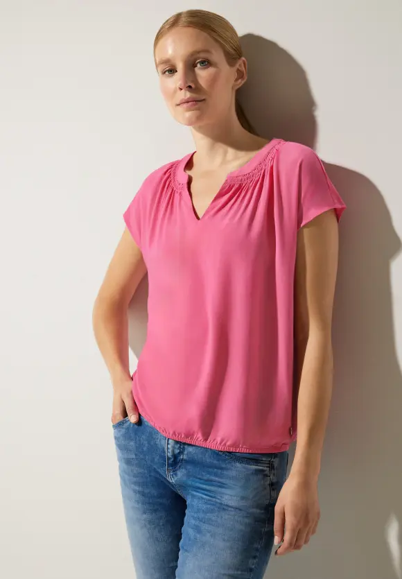 Viskosebluse mit Elastiksaum - berry rose