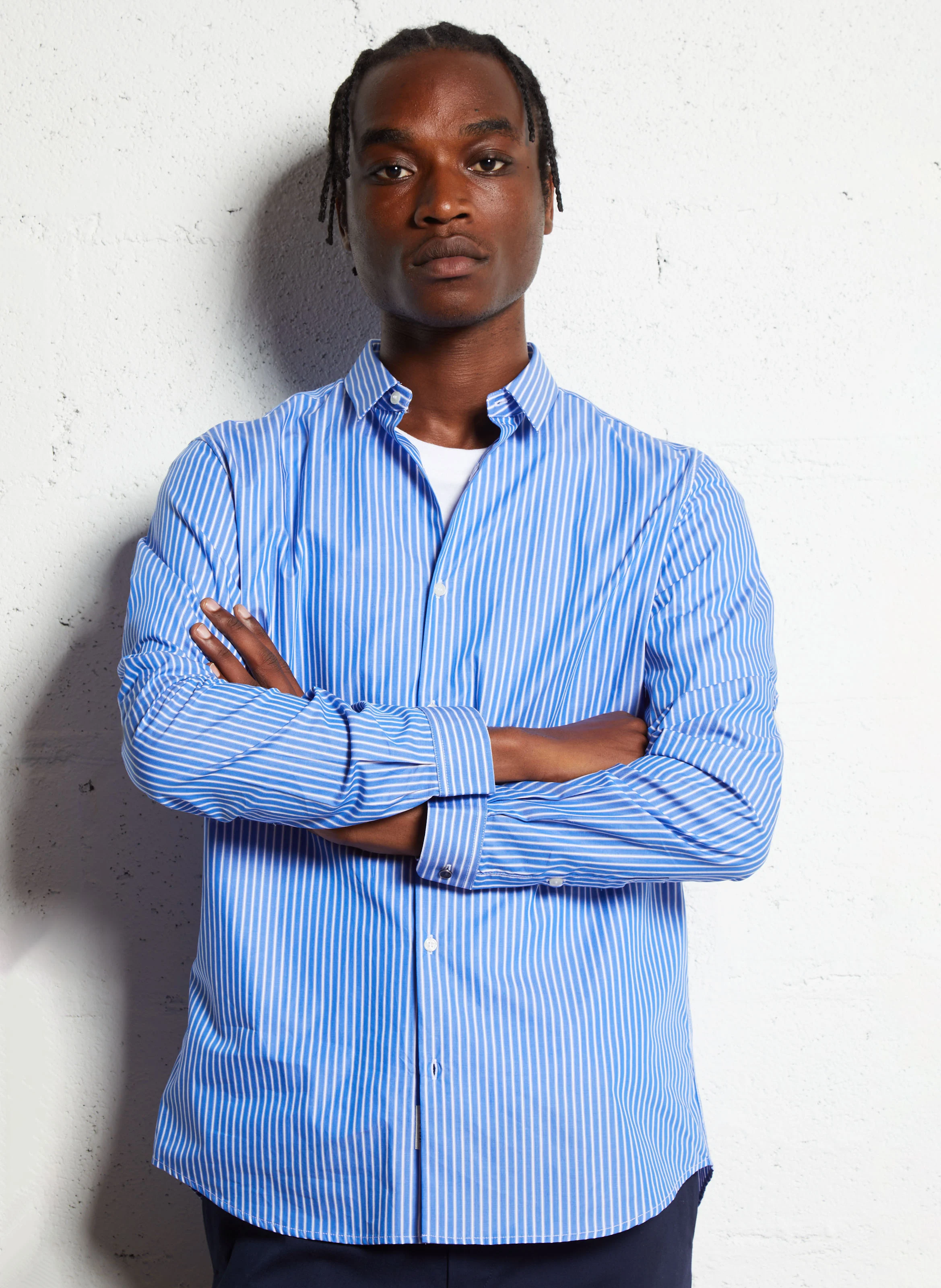 Chemise col classique en coton | Bleu