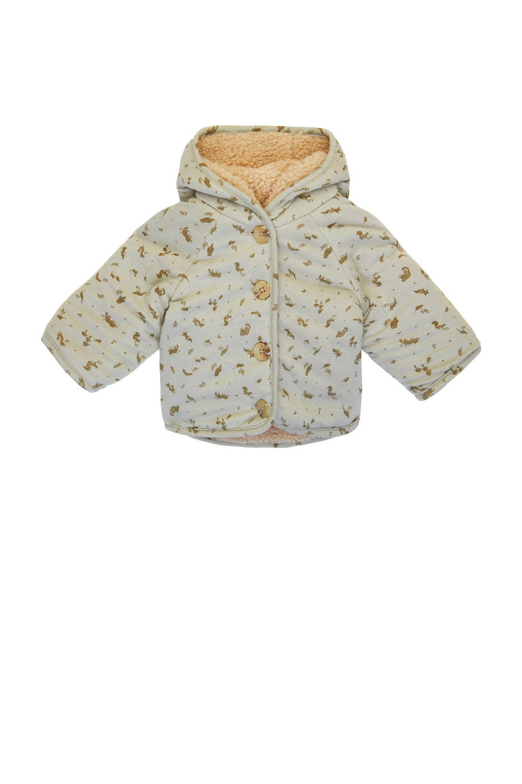 Noppies reversible teddy winterjas met all over print lichtblauw/beige