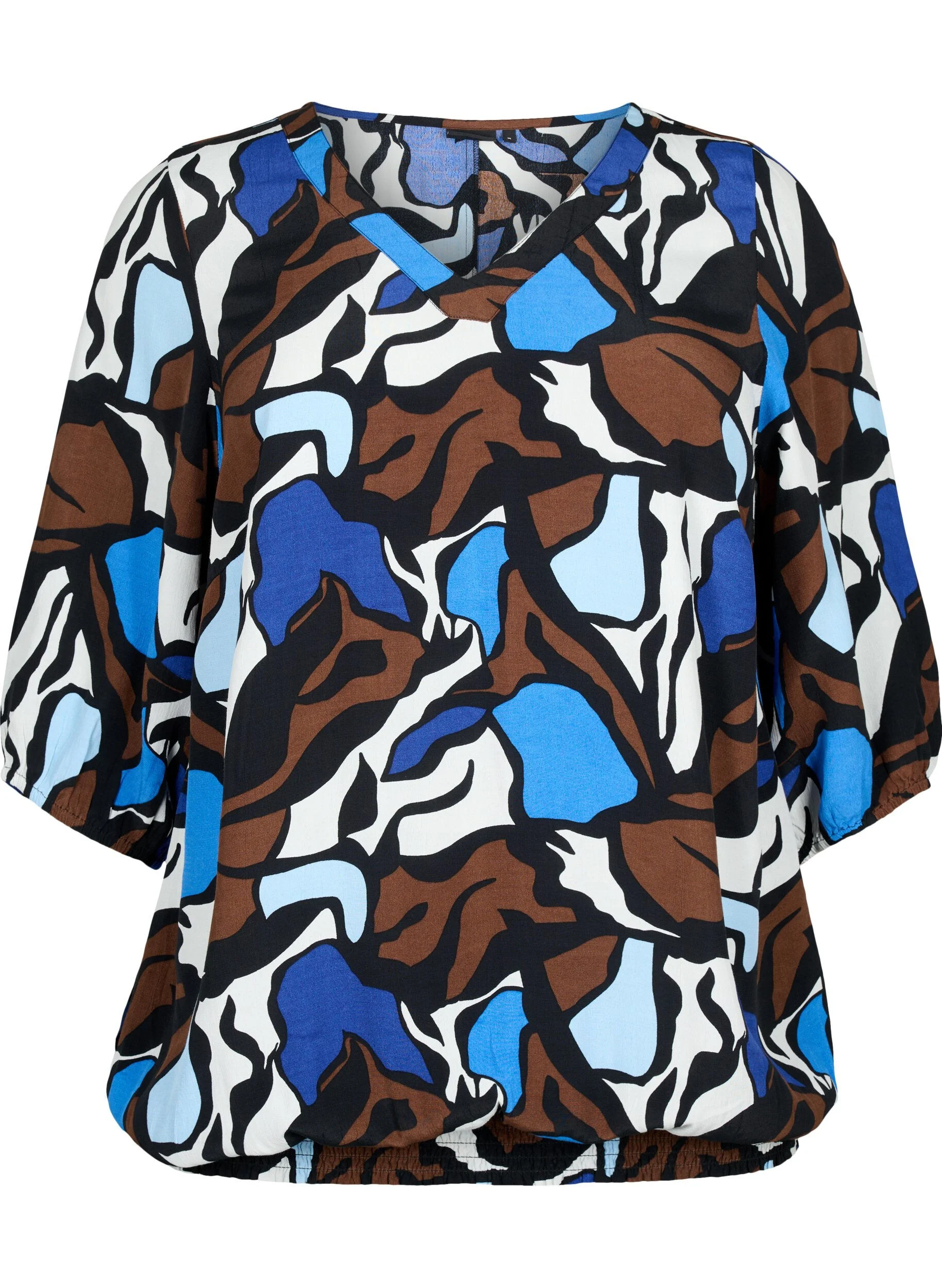 Bluse i viskose med print og smock