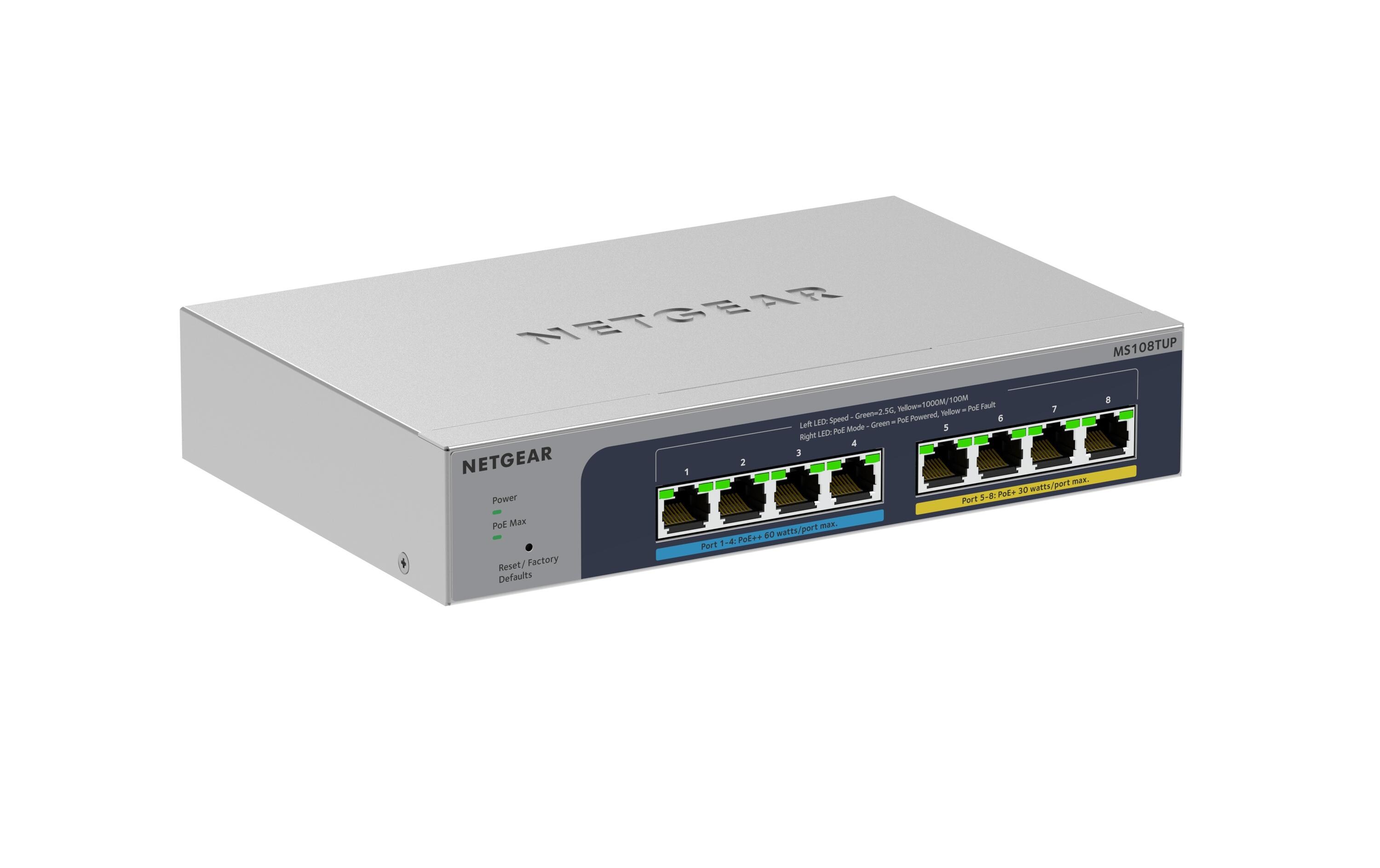 PoE++ Switch MS108TUP 8 Port<br>NETGEAR 8-Port Ultra60 PoE++ Multi-Gigabit (2.5G) Ethernet-Smart-Switch