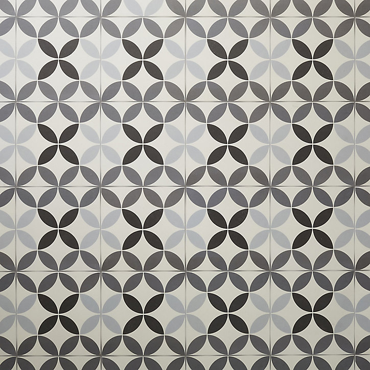 Carrelage sol et mur intérieur Hydrolic effet carreau de ciment décor cercle noir et blanc L. 20 x l. 20 x Ep. 1 cm Colours