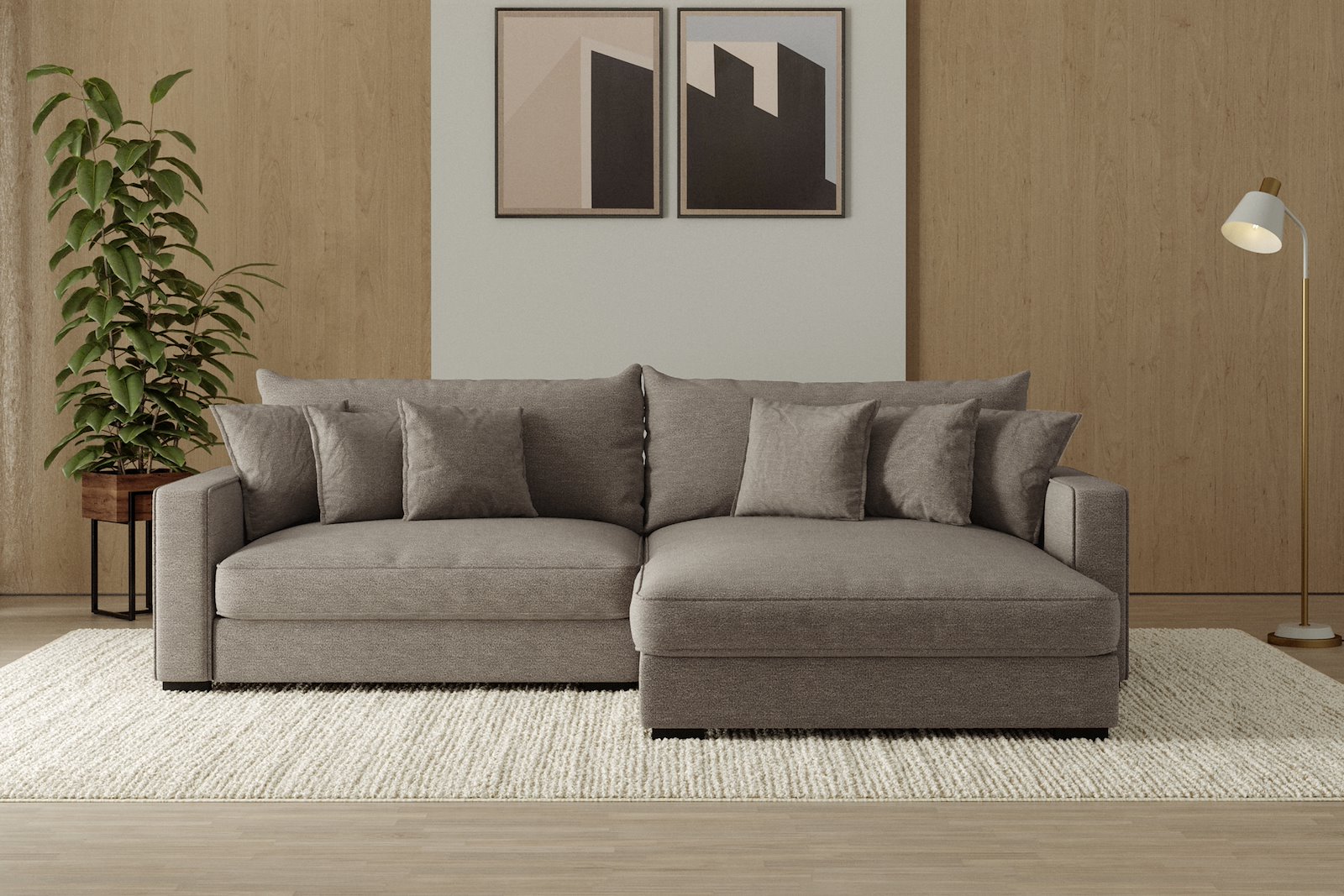 Rossi Lux 2-seter med XL sjeselong høyre Tekstil Beatto 1023 Grønn Grå, arm B med sorte ben. Lux Komfort.