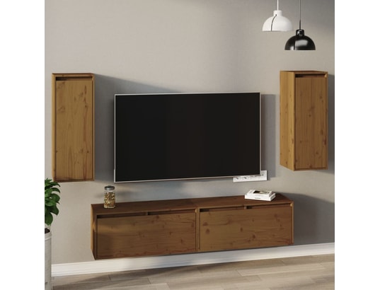 VIDAXL - Etagère Armoires murales 2pcs marron miel 30x30x80cm bois de pin mas...