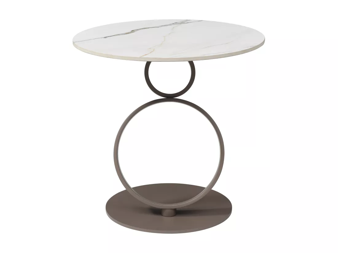 Table d'appoint en céramique et métal taupe - Effet marbre blanc - JOLINE de Maison Céphy